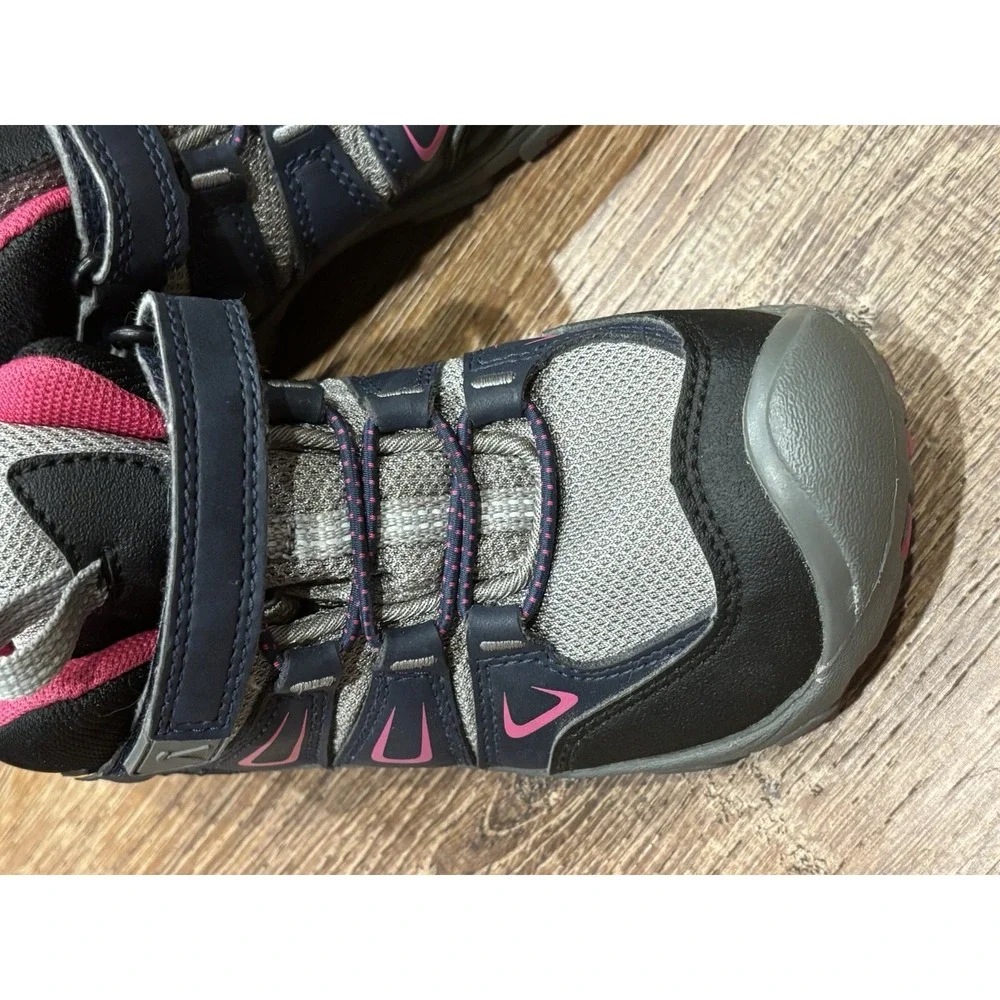 KEEN Oakridge Mid Waterproof Kids Hiking Boots Navy Gray Pink Size 12